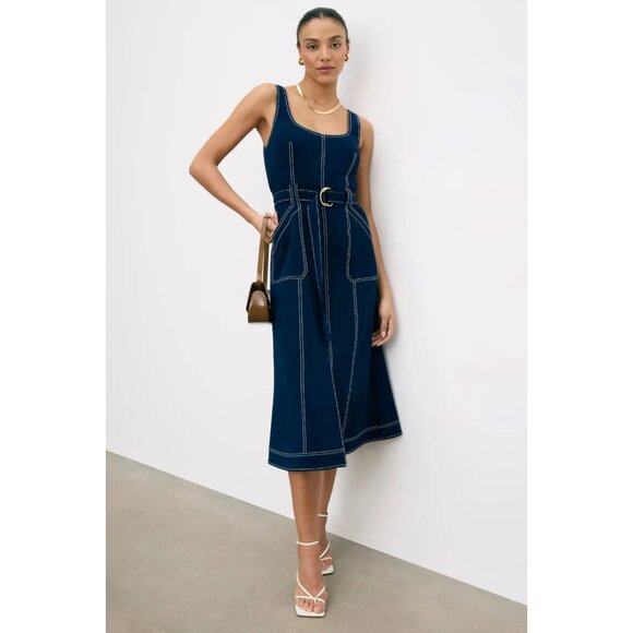 Luxely Denim Contrast Stitch Midi Dress Size 2 - Picture 1 of 9